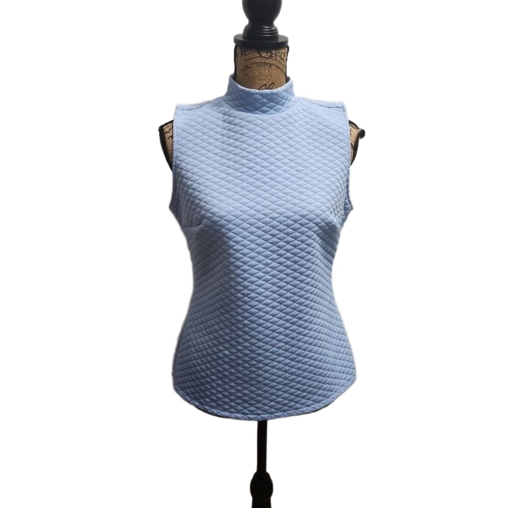 APT.‎ 9 Vest Womens Size L Light Blue Quilted Mock Neck Layering Minimalist